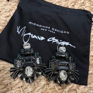 Large Mignonne Gavigan Blue Black Smoke Gray Earrings NWOT